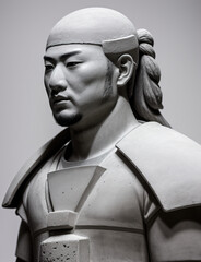 Escultura en cemento de un samurai japonés