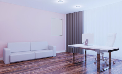 Naklejka na ściany i meble Elegant office interior. Mixed media. 3D rendering.. Mockup. Empty paintings