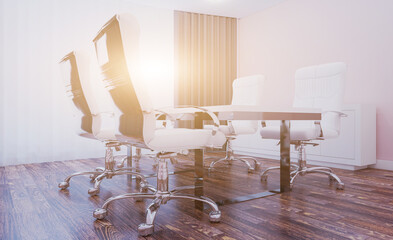 Modern office Cabinet.  3D rendering.   Meeting room. Sunset.