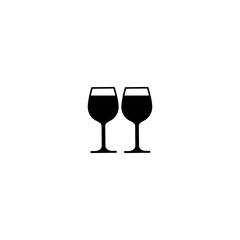 Clinking glasses with wine line icon on white background