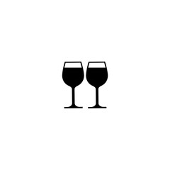 Clinking glasses with wine line icon on white background