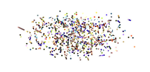 Multicolor confetti abstract background with a lot of falling pieces, isolated on a white background.
