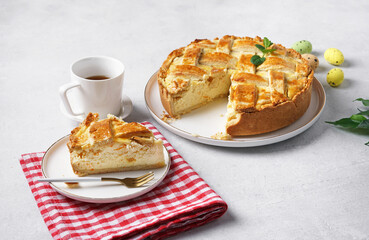Easter breakfast in Italy with cake from Naples and Pastiera cake from campania Region