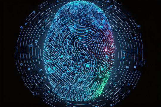 fingerprint indentification to access personal financial data. Idea for E-kyc (electronic know your customer), biometrics security, innovation technology - Generative AI