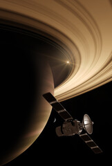 3D Render, Gas giant planet in deep space. Saturn planet and rings close-up