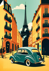 A 60s poster drawing of Paris - generative ai