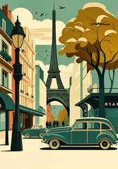 A 60s poster drawing of Paris - generative ai