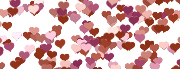 colorful flying hearts on a blue background. 3d