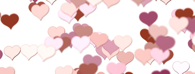 colorful flying hearts on a blue background. 3d