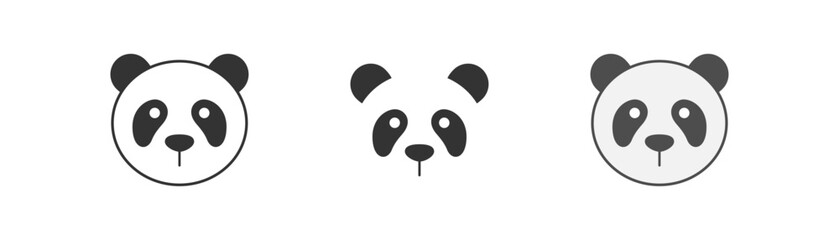 Panda face icon on light background. Logo symbol. China's bear, cute, head of panda, happy, animal, bamboo. Outline, flat and colored style. Flat design. Vector illustration. © Design Ful