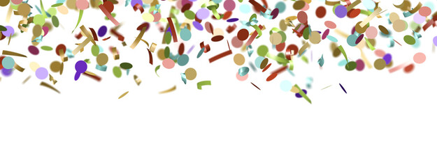 Multicolored paper confetti on transparent background. Realistic confetti flying. Colorful scattered items to holiday decorations.