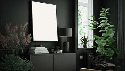 Mock-up poster frame in modern black home interior, Scandinavian interior