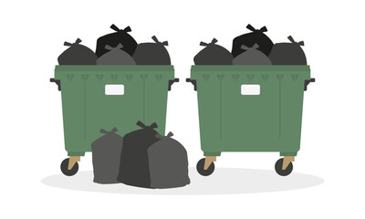 Two overflowing trash containers on a white background