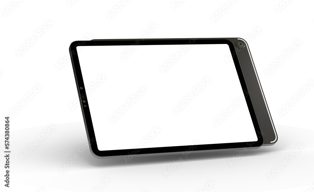 Poster blank screen realistic tablet frame, rotated position, side view, top view. the tablet is at differe
