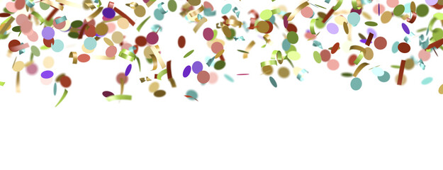 Multicolored paper confetti on transparent background. Realistic confetti flying. Colorful scattered items to holiday decorations.