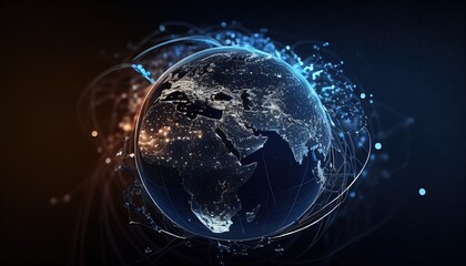 Obraz premium New generation of communications technology. Metaverse Technology. Global social network. Virtual internet connection of metaverse technology. Global communication network. Generative AI