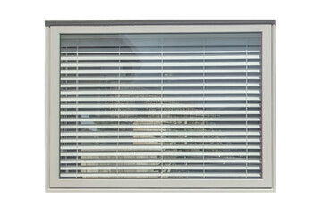 Cutout of an isolated  modern grey window with a blind taken from outside  with the transparent png