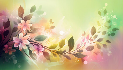 Delicate flowers and leaves gently unfurl across a soft, pastel background, offering a sense of calm and natural beauty.