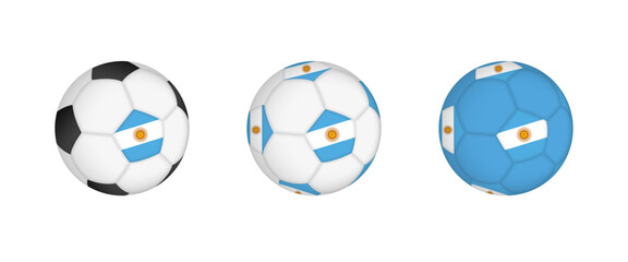 Collection football ball with the Argentina flag. Soccer equipment mockup with flag in three distinct configurations.