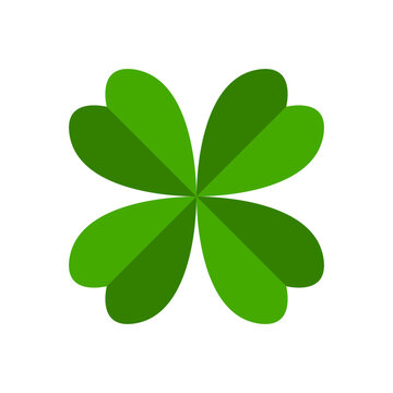 Basic Green Clover or Shamrock with 4 Leaves Luck Symbol Icon. Vector Image.