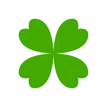 Basic Green Clover or Shamrock with 4 Leaves Luck Symbol Icon. Vector Image.
