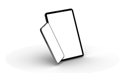 Black tablet computer with blank screen, isolated on white background