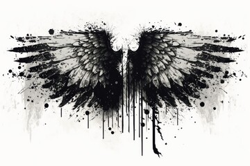 Watercolor Illustration of Grunge Style Bird Or Angel Wings With Paint and Ink Splatters And Drips in Various Colors, Isolated On White Background. Made in Part with Generative AI
