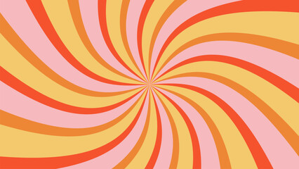 Groovy retro burst sun rays background. Vintage colorful abstract geometric pattern. Vector summer hippie carnival illustration for poster, flyer, greeting card, banner.