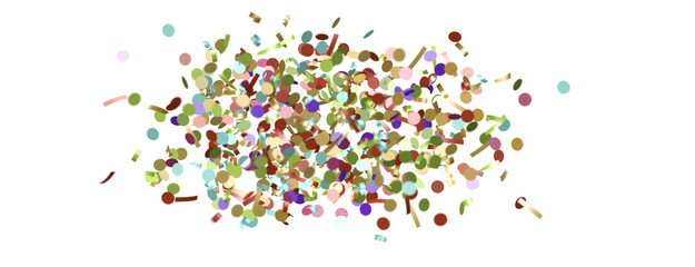 Multicolored paper confetti on transparent background.