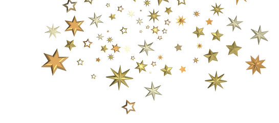 Banner with golden decoration. Festive border with falling glitter dust and stars.