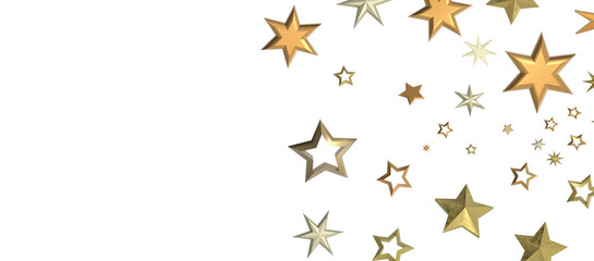 Banner with golden decoration. Festive border with falling glitter dust and stars.