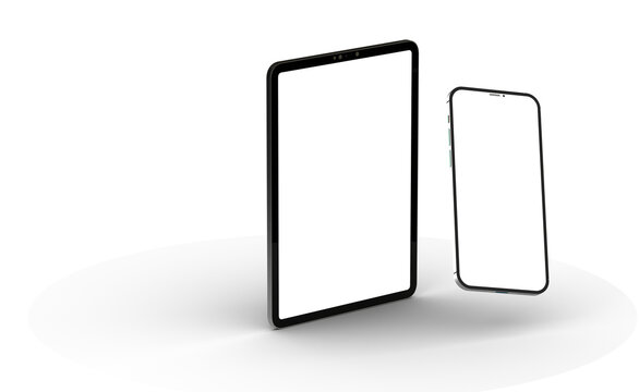Black tablet computer with blank screen, isolated on white background
