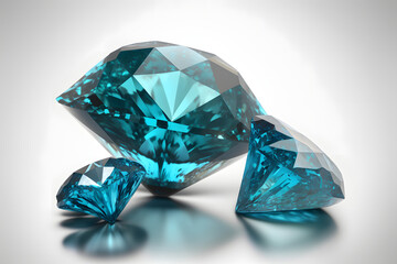 close-up of beautiful blue diamonds on white background