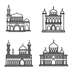 A set of mosque line drawings, perfect for picture books or greeting card ornaments