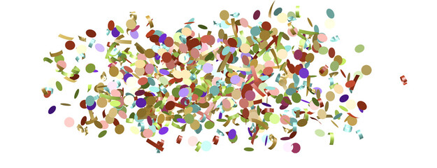 Multicolored paper confetti on transparent background.