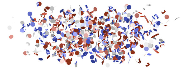 Confetti - American national colors. USA Presidents Day, American Labor day, Memorial Day, US election concept.