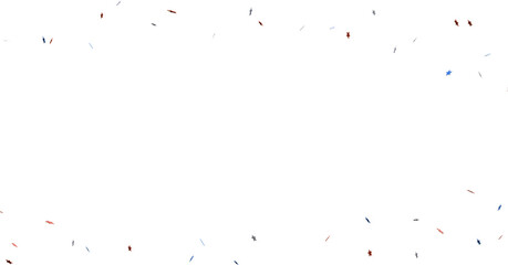 A blue glitter confetti border with red and blue stars on white