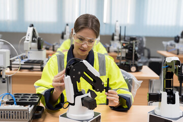 Female engineer training or maintenance AI Robot and Artificial Intelligence of Things service...