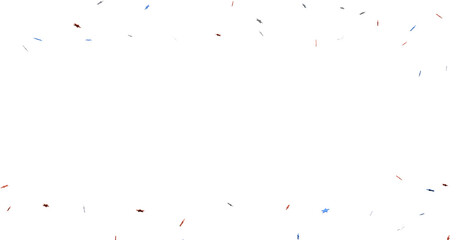 A blue glitter confetti border with red and blue stars on white
