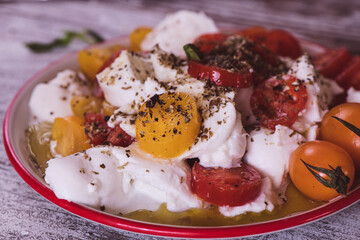 Close up of an italian caprese salad