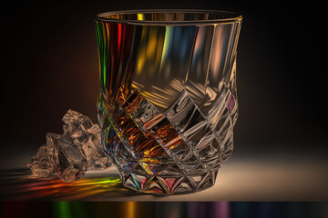 a glass cup with prism reflection