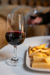 Tasting of rioja wines, visit of winery cellars with french or american oak barrels with agening red wine, Rioja wine making region, Spain