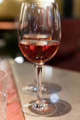 Tasting of Anjou wine, rose d'anjou produced in Loire Valley wine region of France near the city of Angers