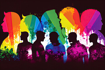 Colorful silhouettes of people supporing LGBT rights