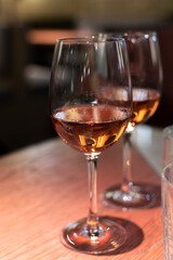 Tasting of Anjou wine, rose d'anjou produced in Loire Valley wine region of France near the city of Angers