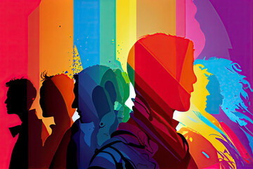 Colorful silhouettes of people supporing LGBT rights