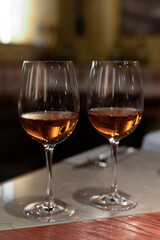 Tasting of Anjou wine, rose d'anjou produced in Loire Valley wine region of France near the city of Angers