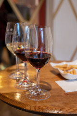 Naklejka premium Tasting of different rioja wines, visit of winery cellars, Rioja wine making region, Spain