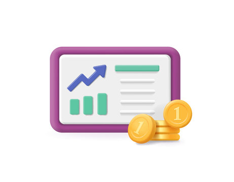 Investment icon. Coind and graph. Money and chart. Financial productivity, Saving and trading concept. investment return, earning funding. 3d vector icon
