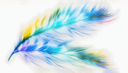Fototapeta na wymiar Beautiful green blue and yellow feather closeup isolated on white background, wallpaper